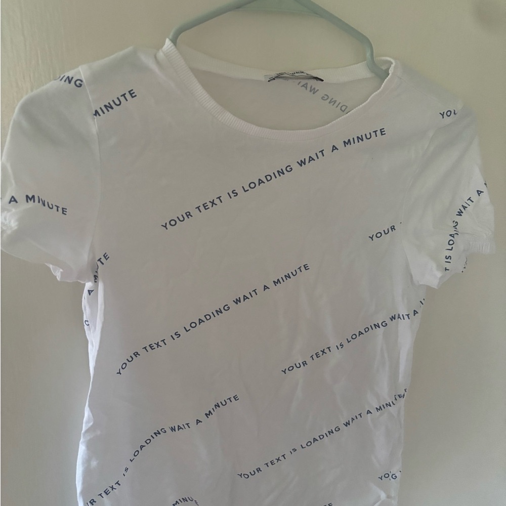 Zara White Tee with Navy Repeating Text